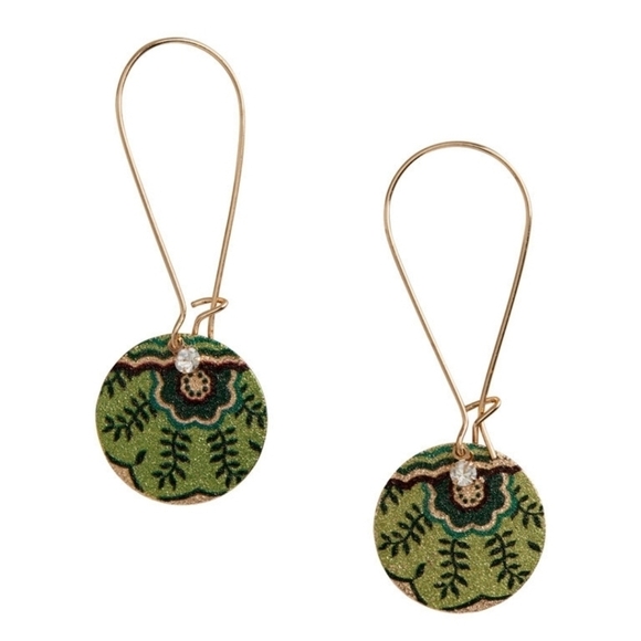 Green Shimmer Linear Drop Earrings - Picture 1 of 2